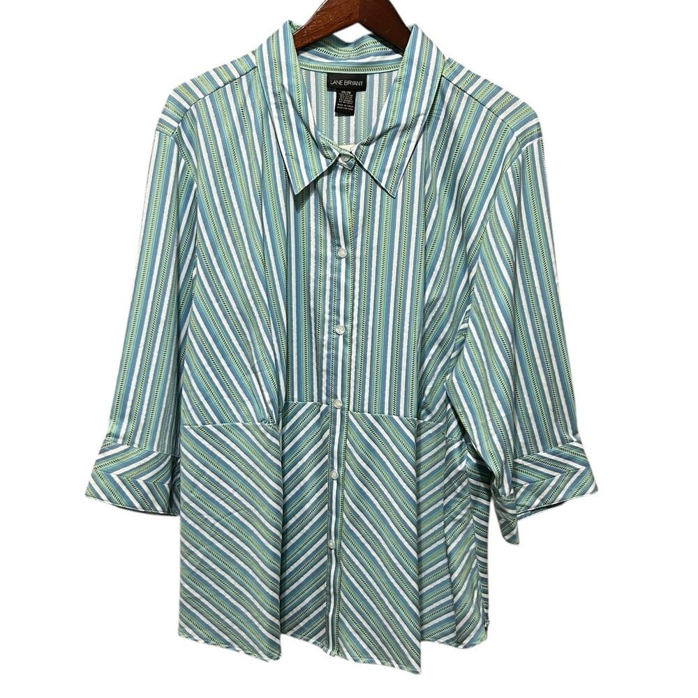Lane Bryant Womens Striped Button Front Tunic‎ Top 26/28 Preppy Office Travel